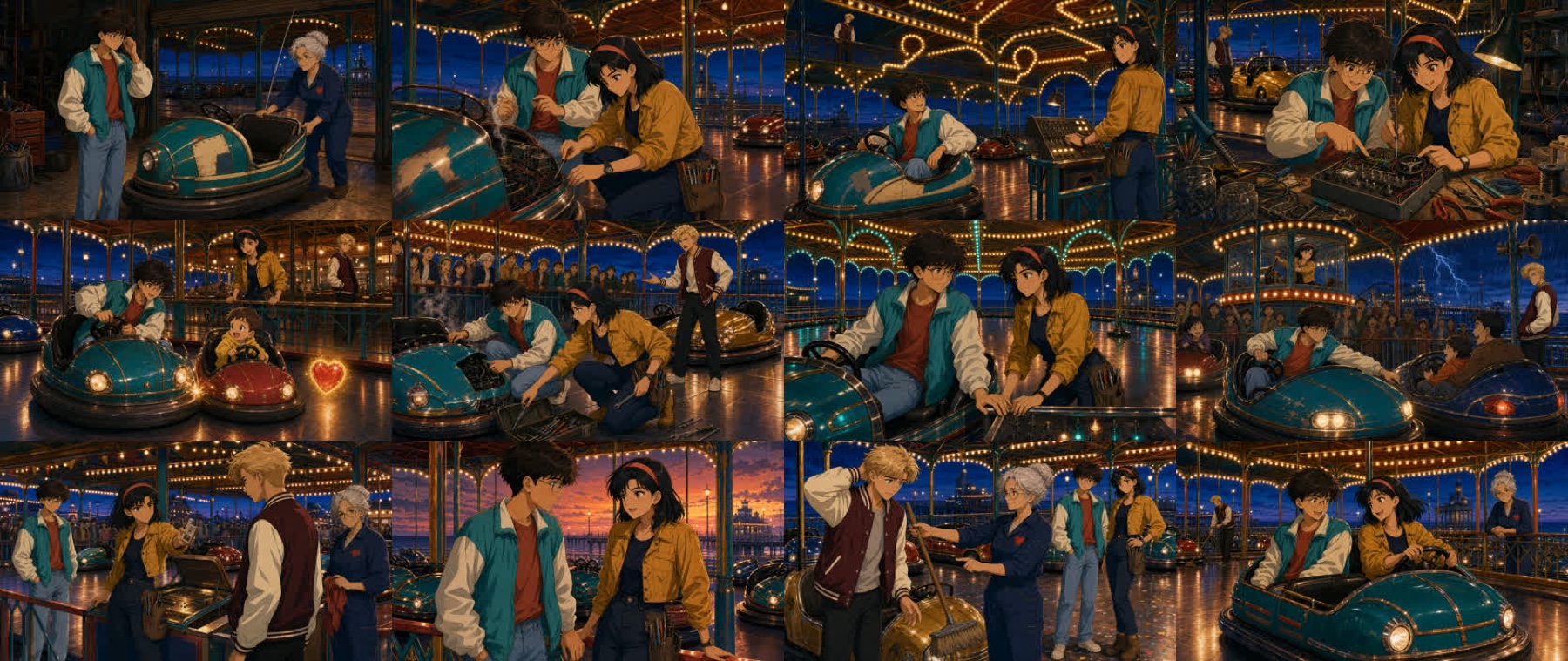 The twelve-scene anime campaign contact sheet