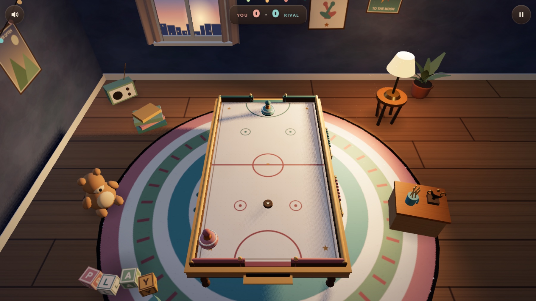 Fireside Faceoff active play in its miniature bedroom diorama